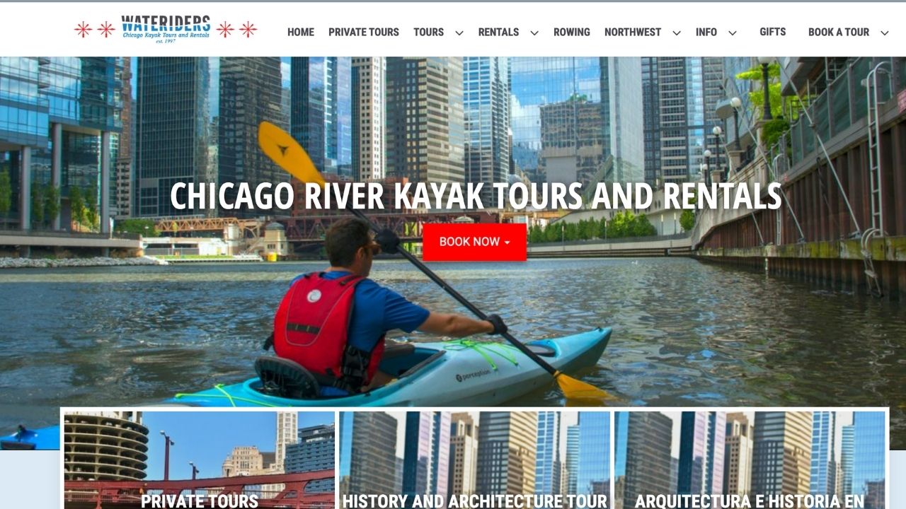 screenshot of kayak tour guide Kayak Chicago's homepage