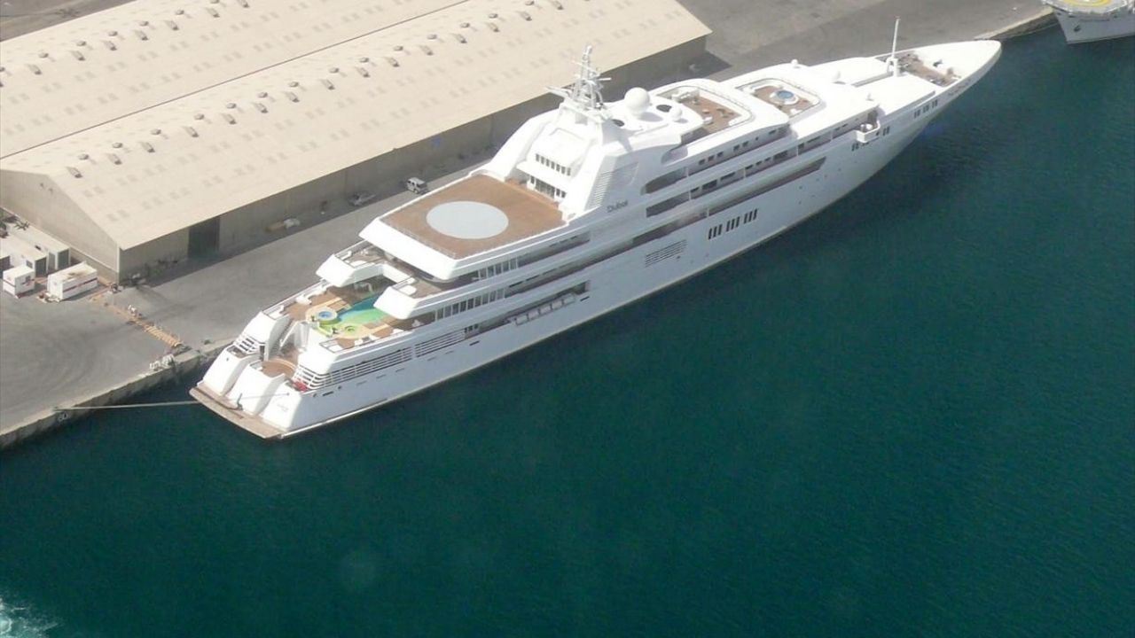 An aerial shot of the Dubai yacht