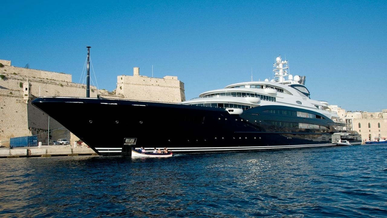 A photo of expensive super yacht Serene docked
