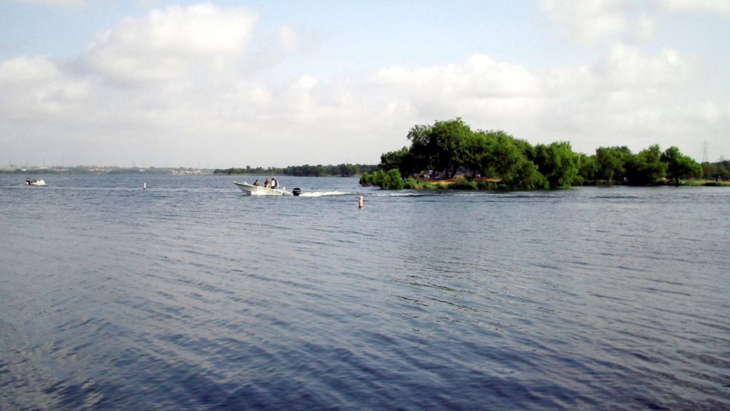 Motor boat at the Calaveras Lake Park in San Antonio, Texas