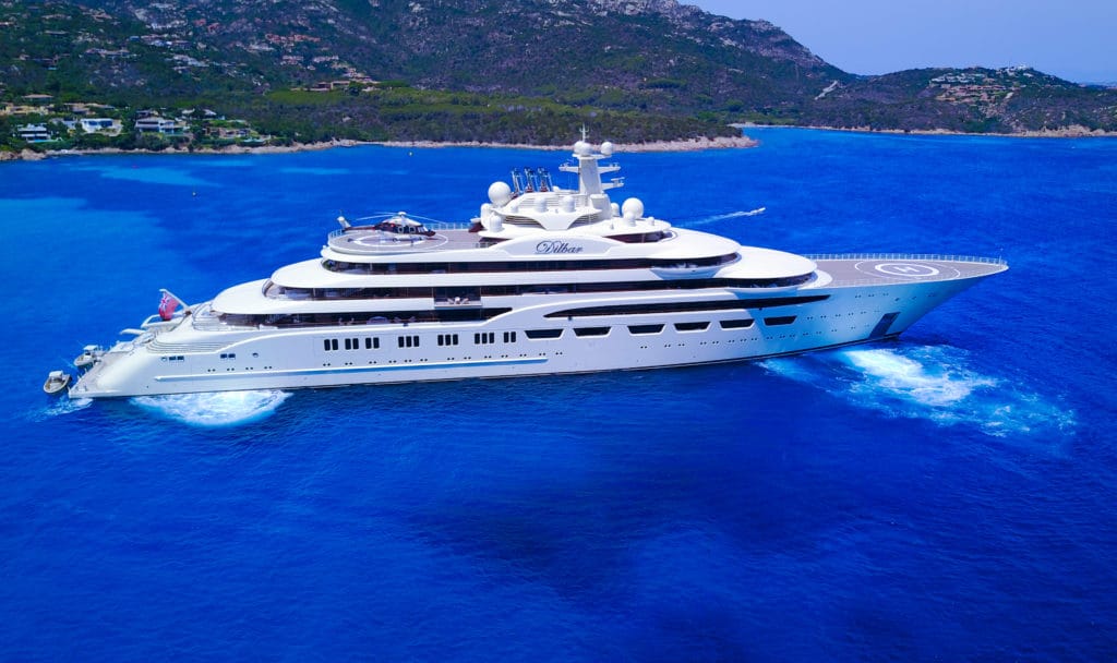 Aerial,photograph,of,dilbar ,biggest,yacht,in,the,world,,taken